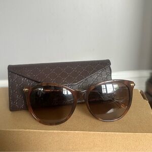 Gucci Sunglasses, tortoise with brown lenses and gold bamboo  temples